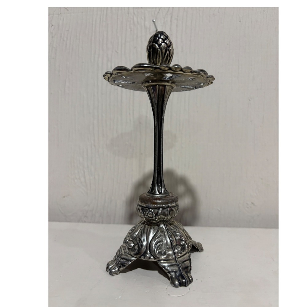 Vintage Ornate Silver Metal Jewelry Holder/toothbrushStand Pineapple Finial